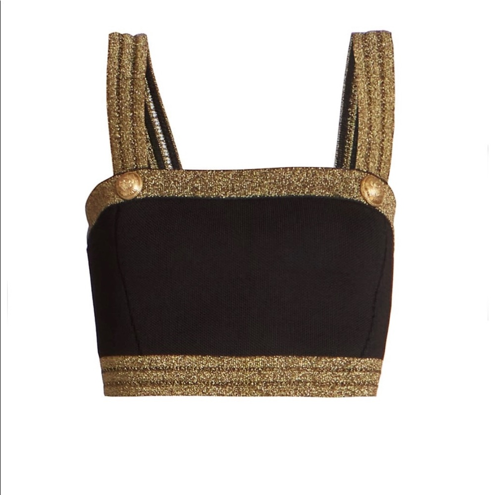 ✨ BALMAIN Metallic Crest Button Cropped Top sz 12